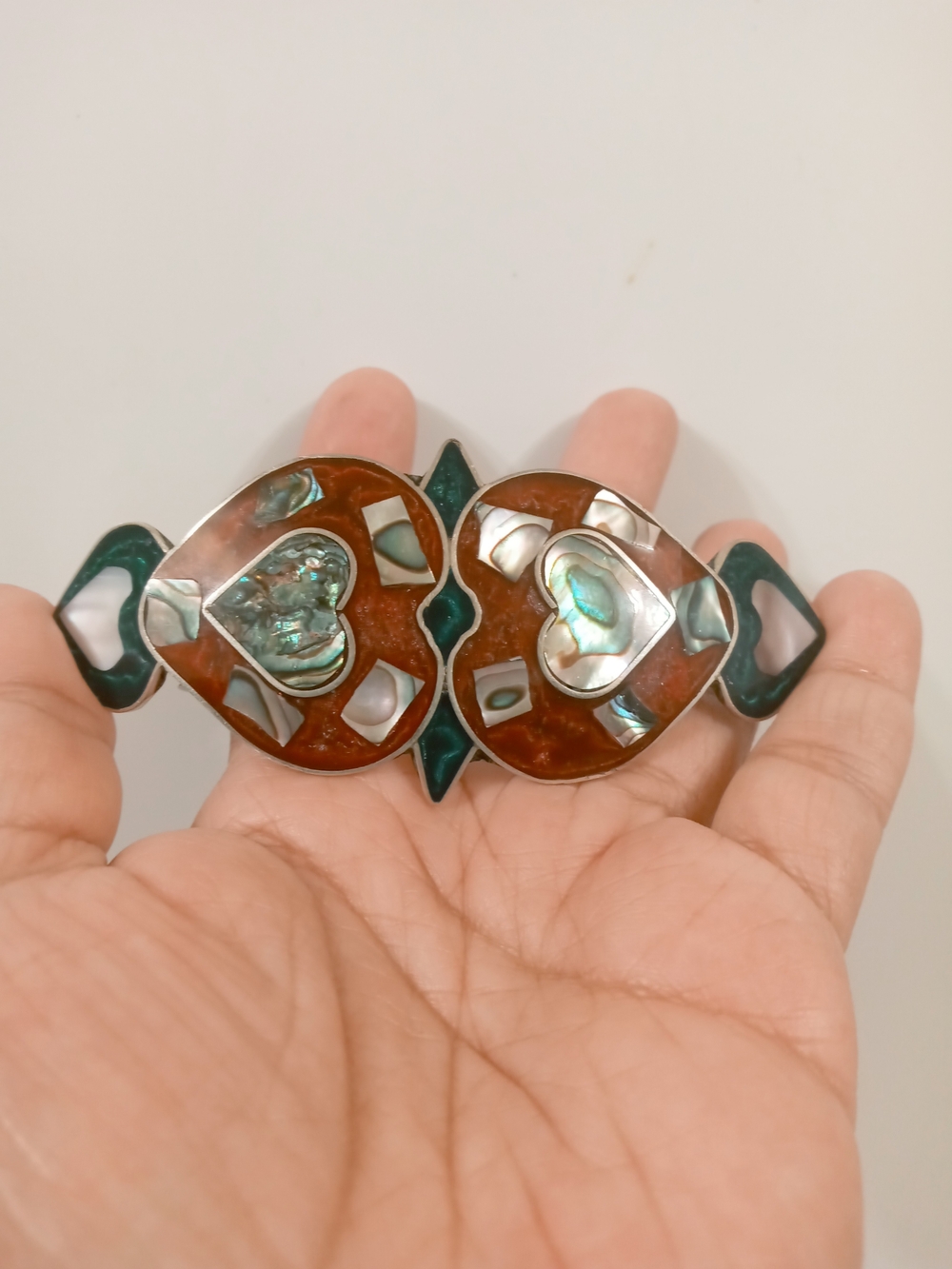 Vintage Alpaca Silver Abalone Hair Clip Barrette